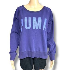 Puma Womens Athletic Sweatshirt Pullover Long Sleeve Purple Blue Logo Large